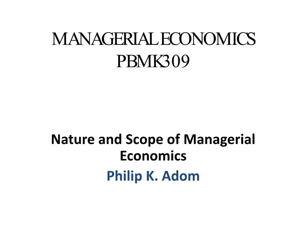 Managerial Economics Pbmk309