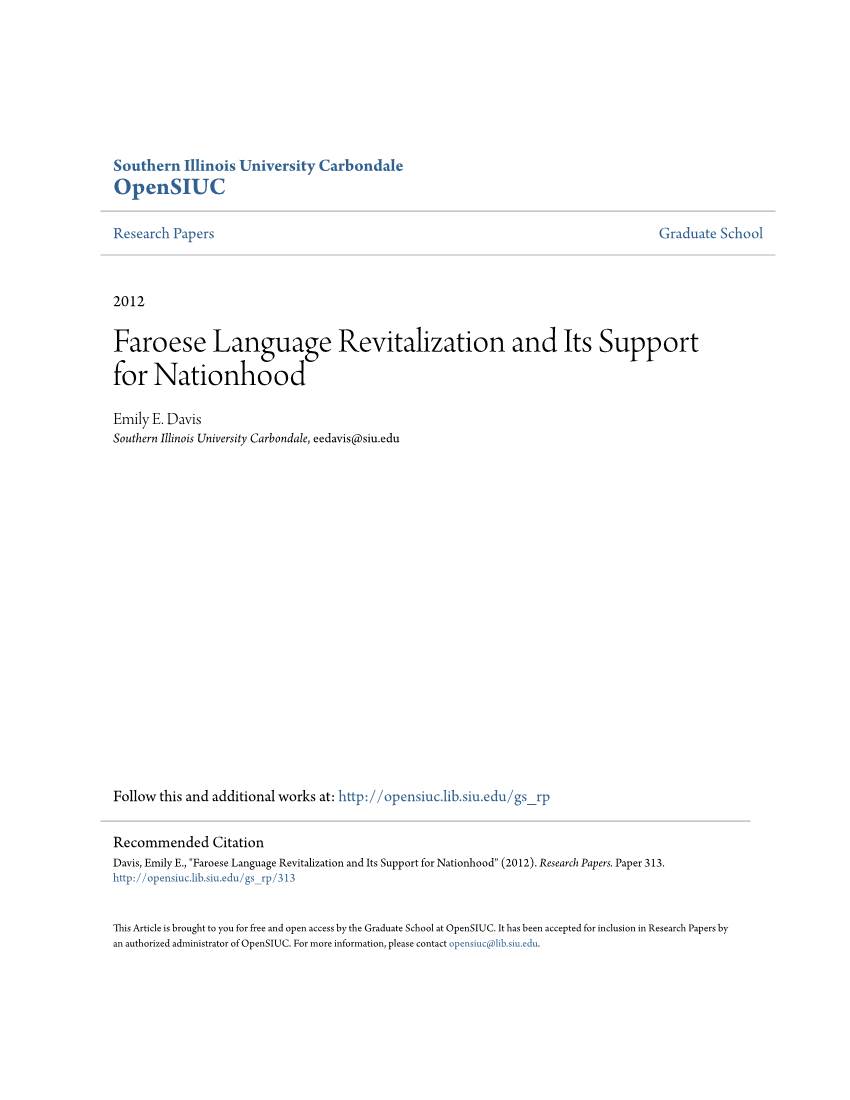 Faroese Language Revitalization and Its Support for Nationhood Emily E