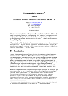 Functions of Consciousness 1.0 Introduction