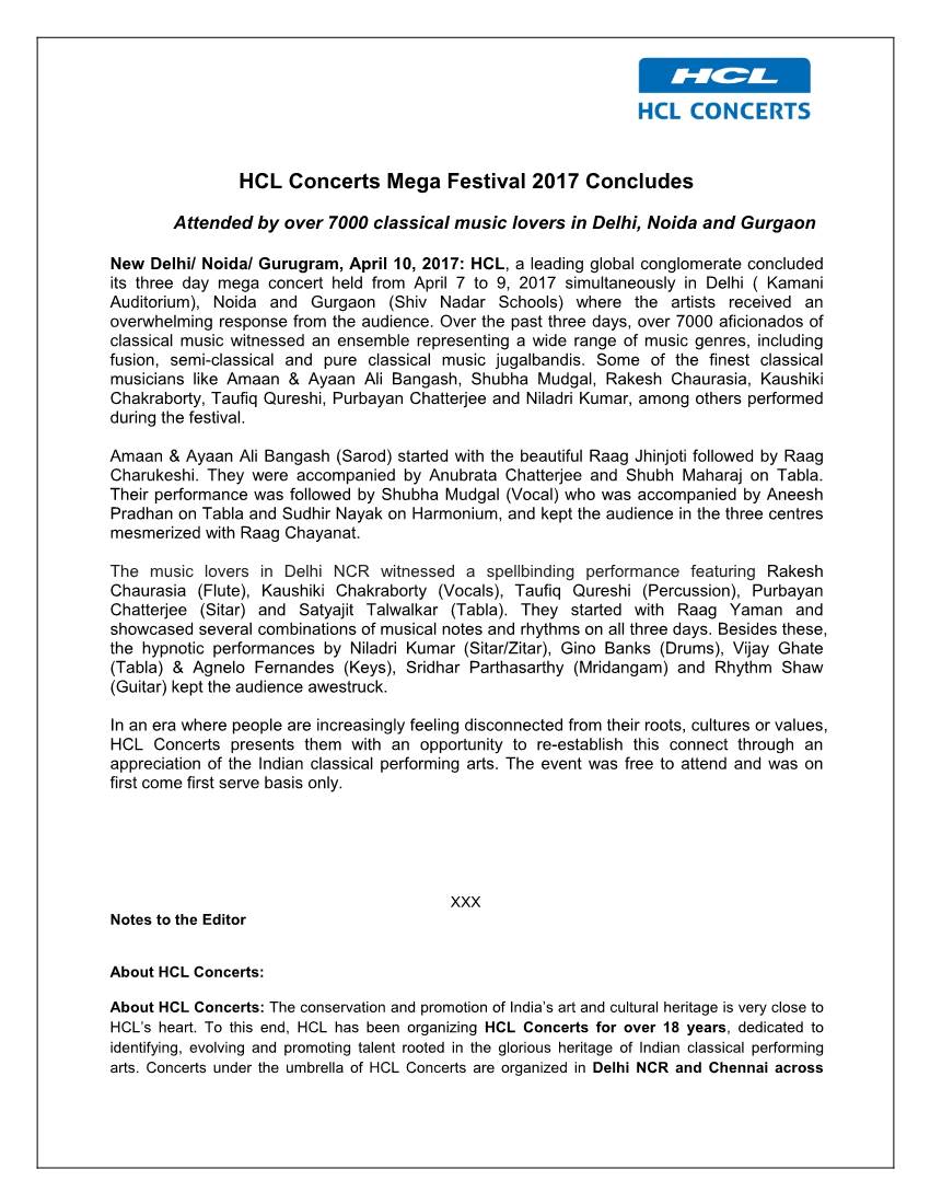 HCL Concerts Mega Festival 2017 Concludes