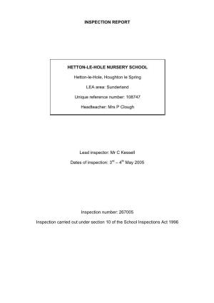 Inspection Report Hetton-Le-Hole Nursery