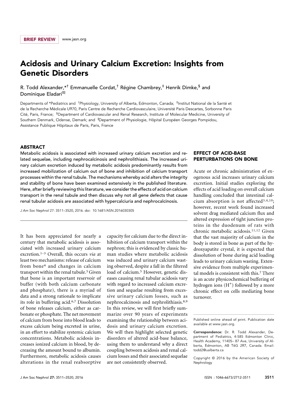 Acidosis and Urinary Calcium Excretion: Insights from Genetic Disorders