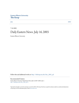 Eastern News: July 16, 2003 Eastern Illinois University