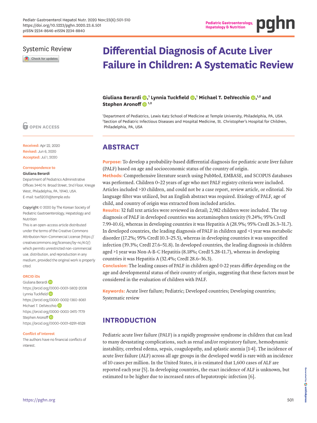 Differential Diagnosis of Acute Liver Failure in Children: a Systematic Review