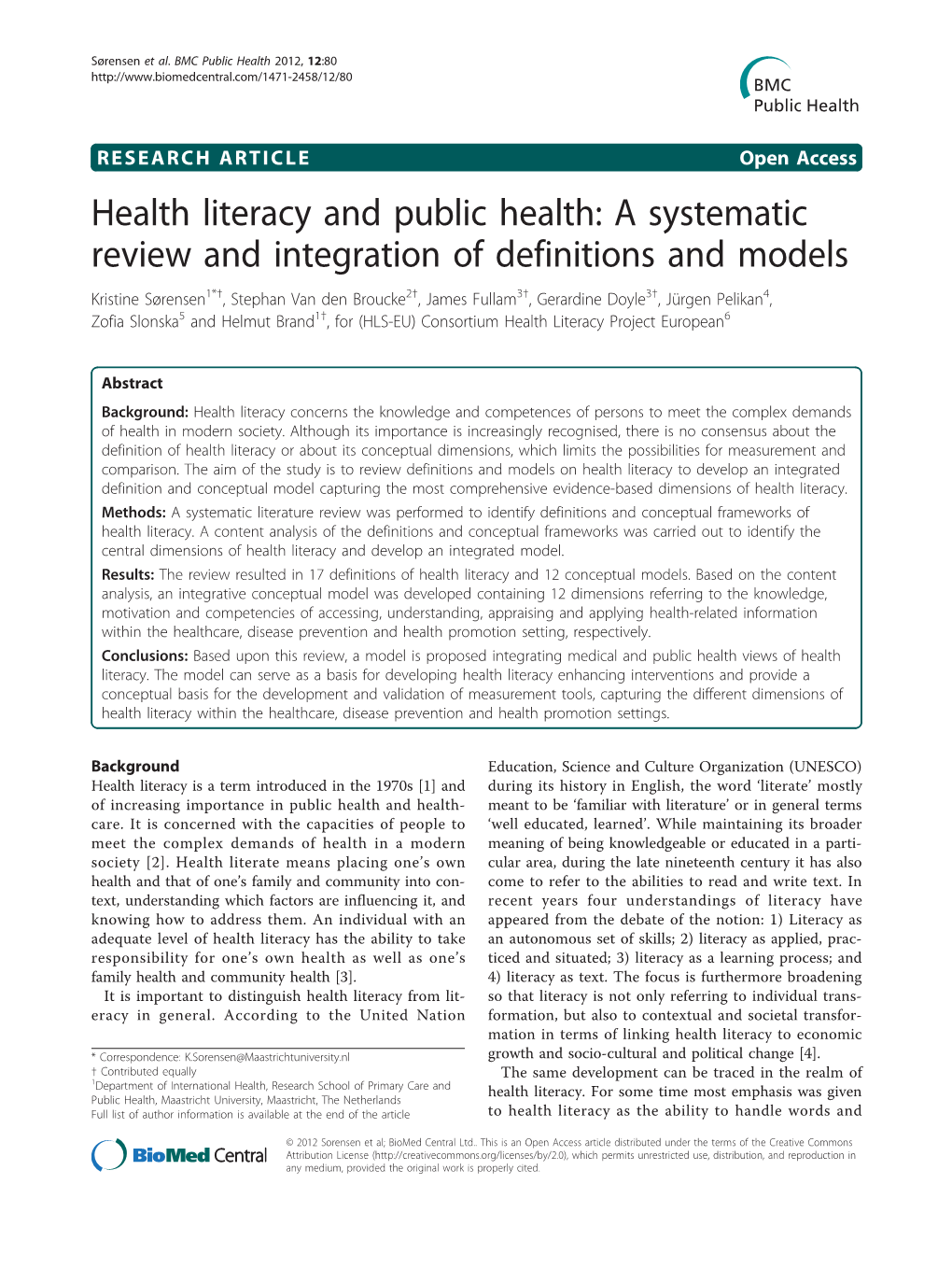 Health Literacy and Public Health: a Systematic Review and Integration of Definitions and Models