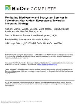 Monitoring Biodiversity and Ecosystem Services in Colombia's High Andean Ecosystems: Toward an Integrated Strategy