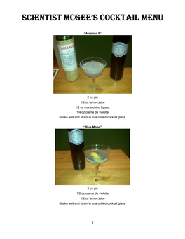 Scientist Mcgee's Cocktail Menu