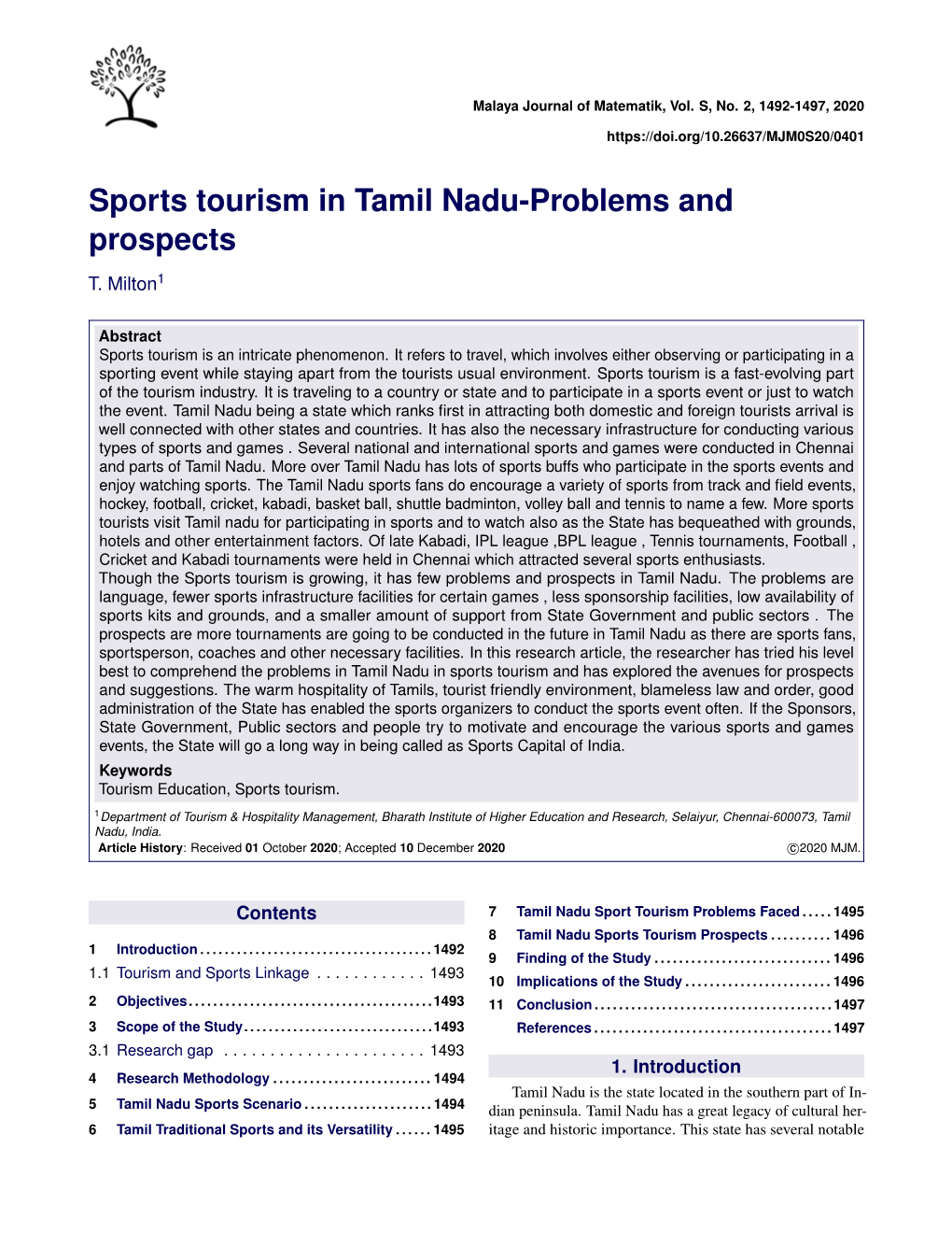 Sports Tourism in Tamil Nadu-Problems and Prospects