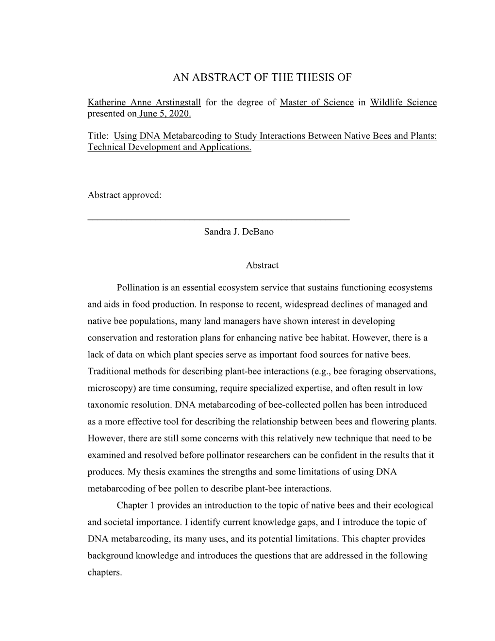 An Abstract of the Thesis Of
