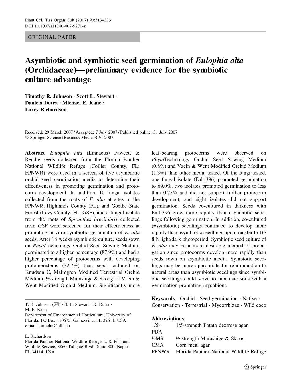 Asymbiotic and Symbiotic Seed Germination for Eulophia Alta
