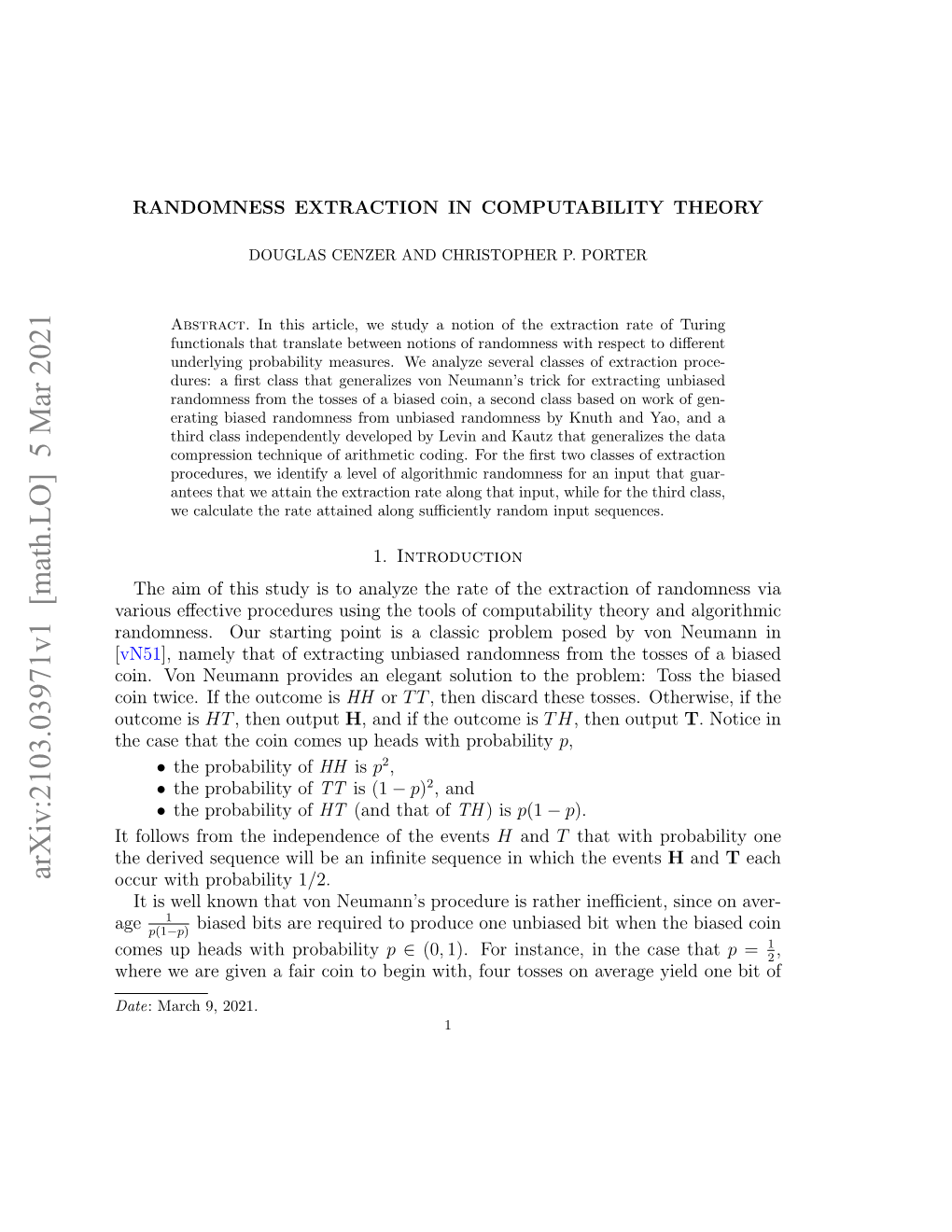Arxiv:2103.03971V1 [Math.LO] 5 Mar 2021 Occur with Probability 1/2