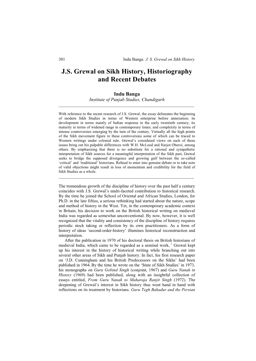 J.S. Grewal on Sikh History, Historiography and Recent Debates