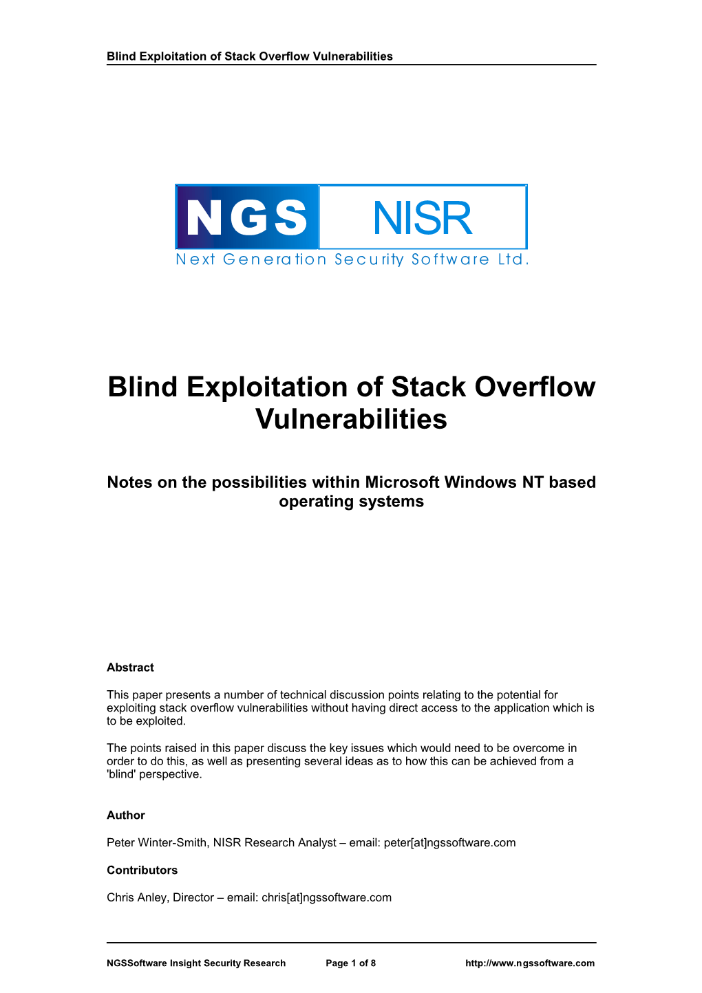 Blind Exploitation of Stack Overflow Vulnerabilities