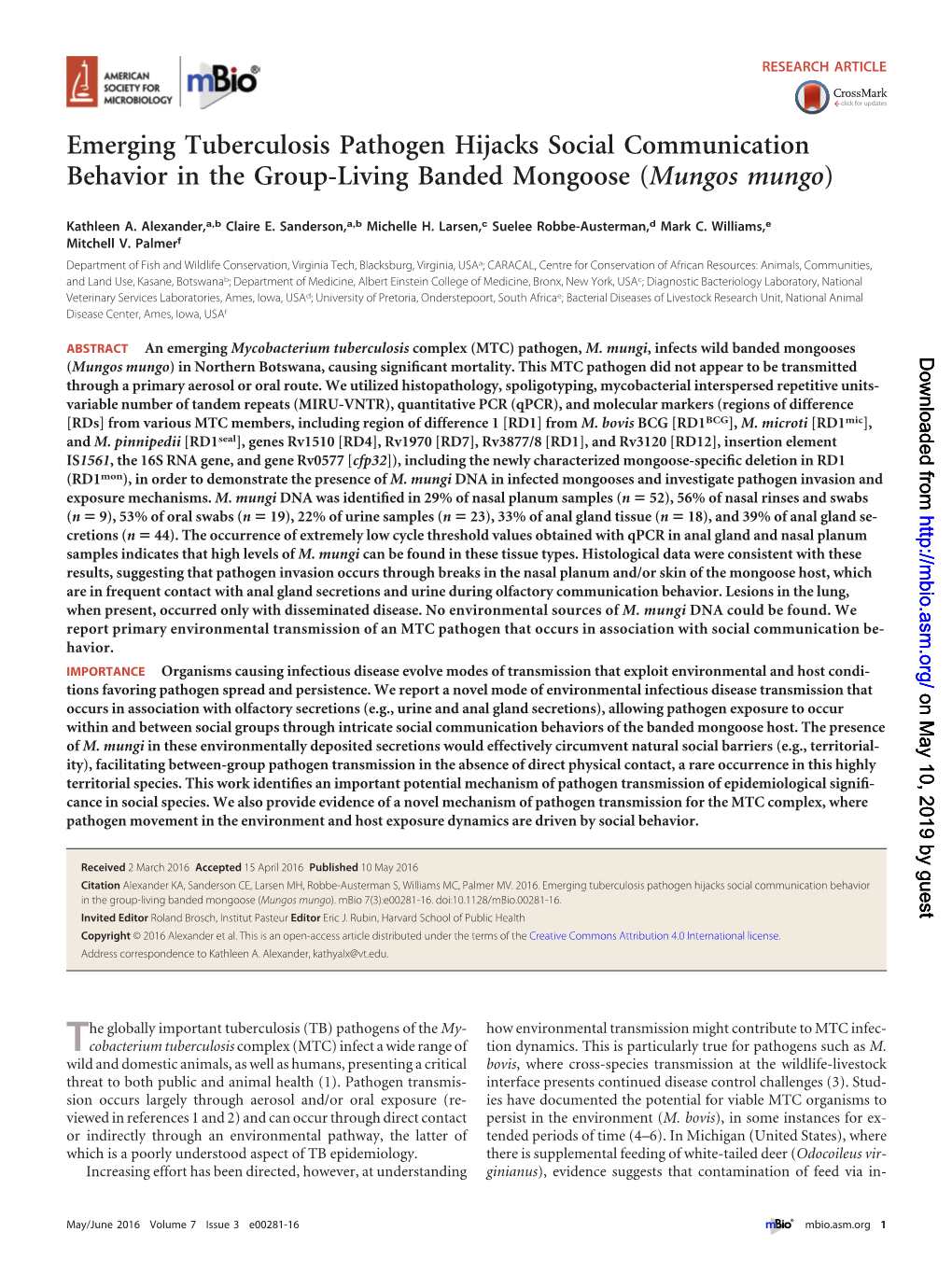 Emerging Tuberculosis Pathogen Hijacks Social Communication Behavior in the Group-Living Banded Mongoose (Mungos Mungo)