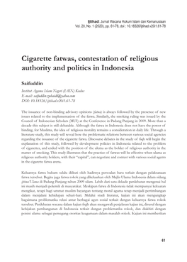 Cigarette Fatwas, Contestation of Religious Authority and Politics in Indonesia