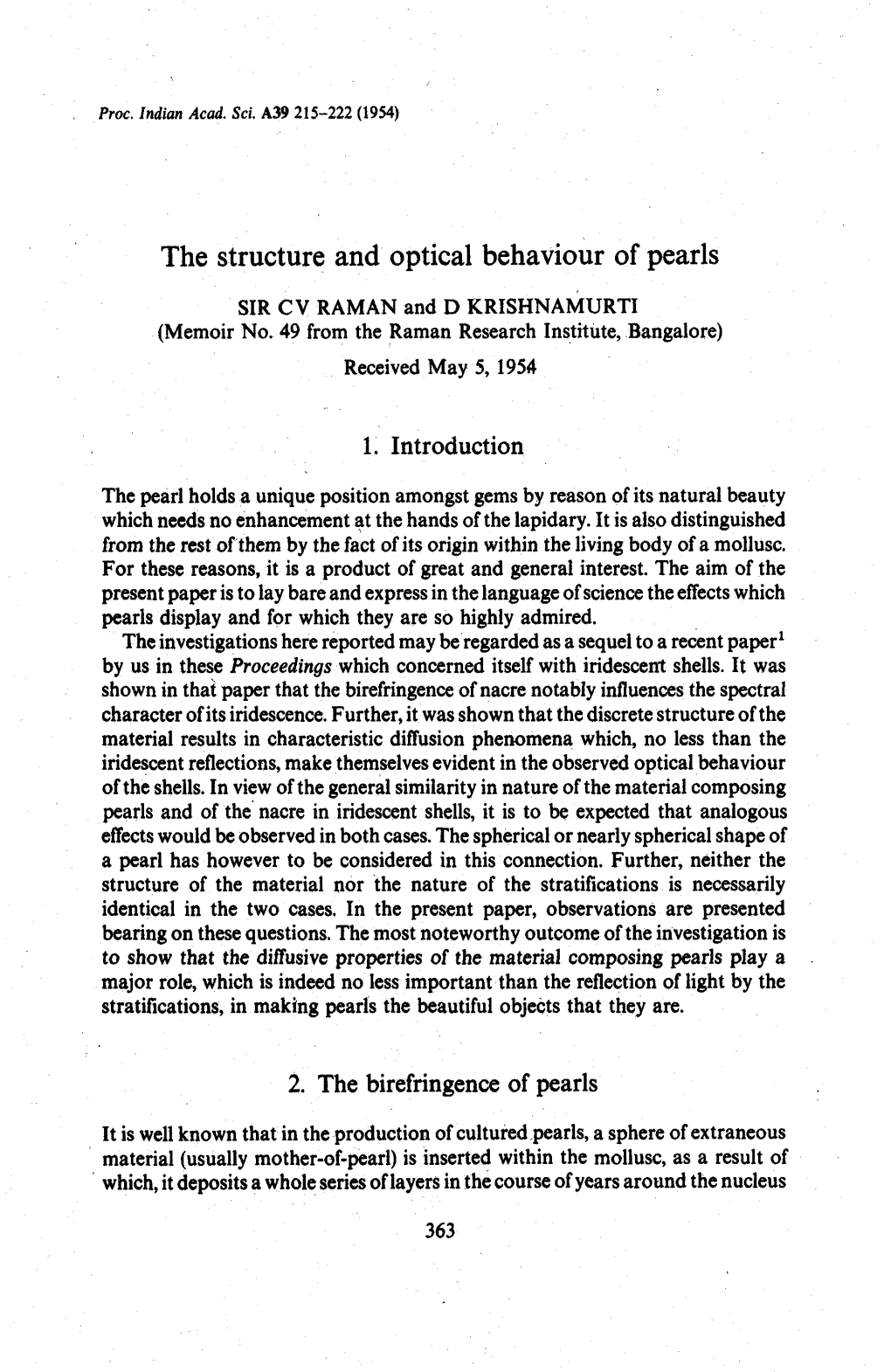 The Structure and Optical Behaviour of Pearls