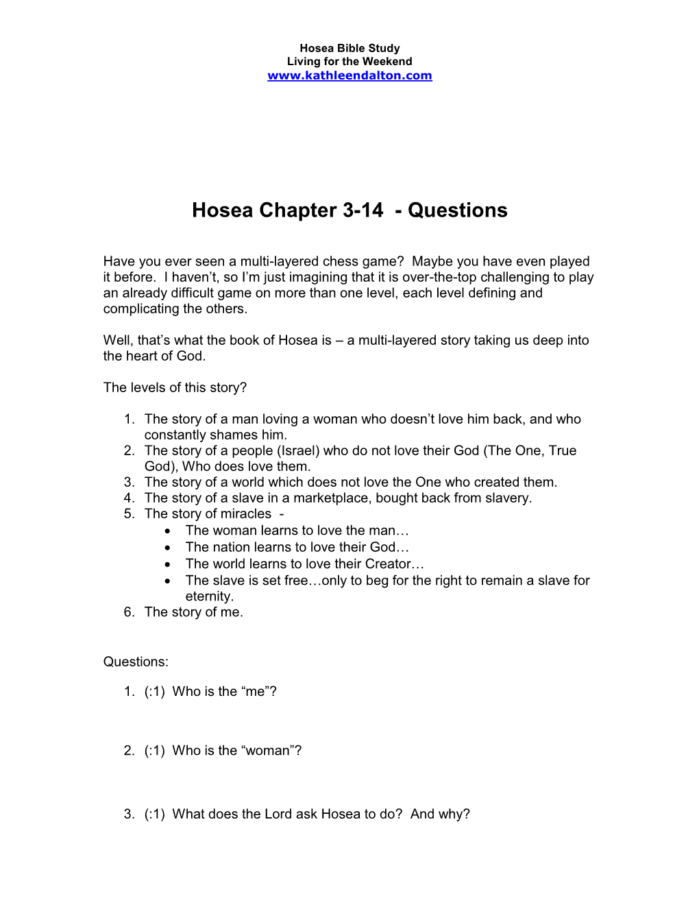 Hosea Chapter 3-14 - Questions