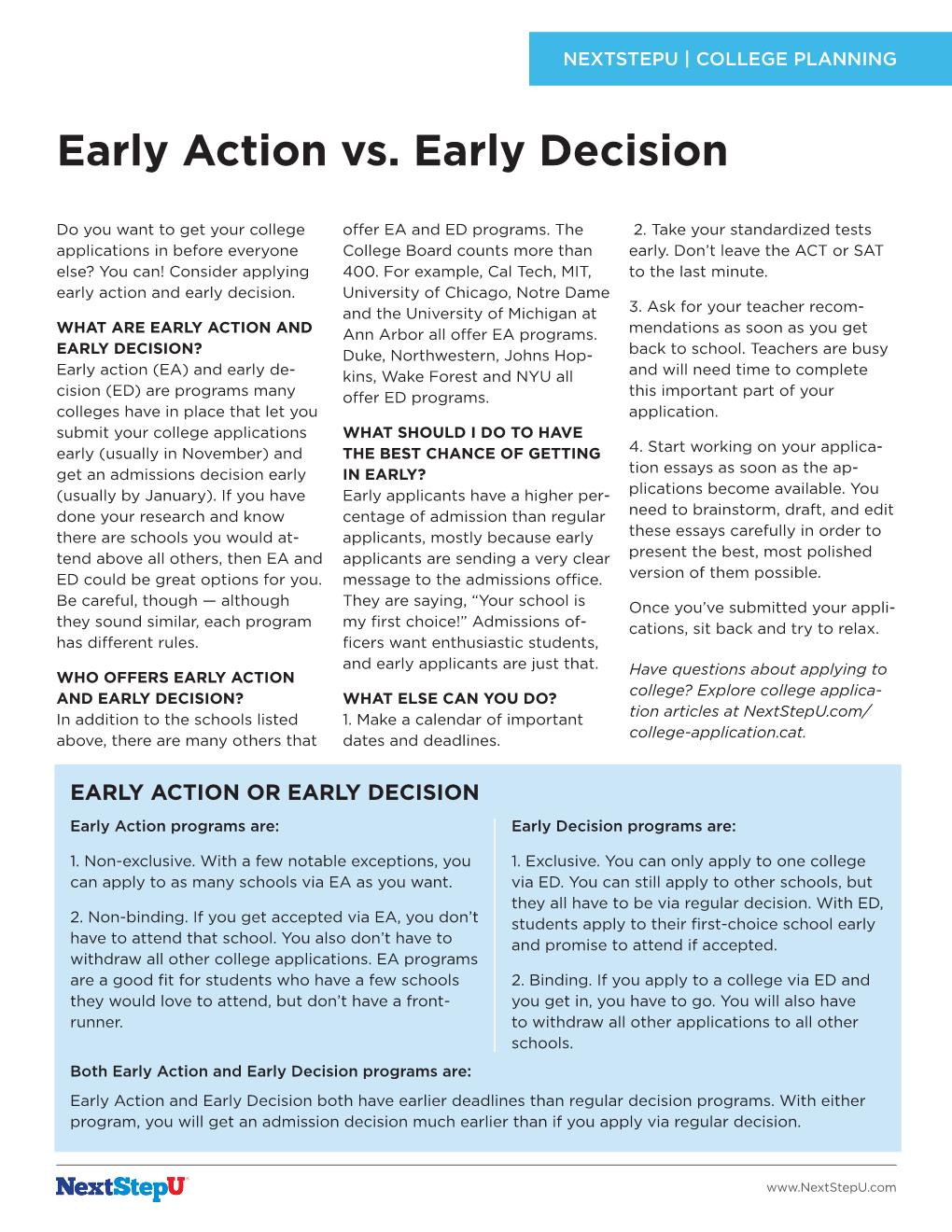 Early Action Vs. Early Decision
