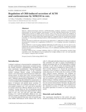 Regulation of CRH-Induced Secretion of ACTH and Corticosterone By