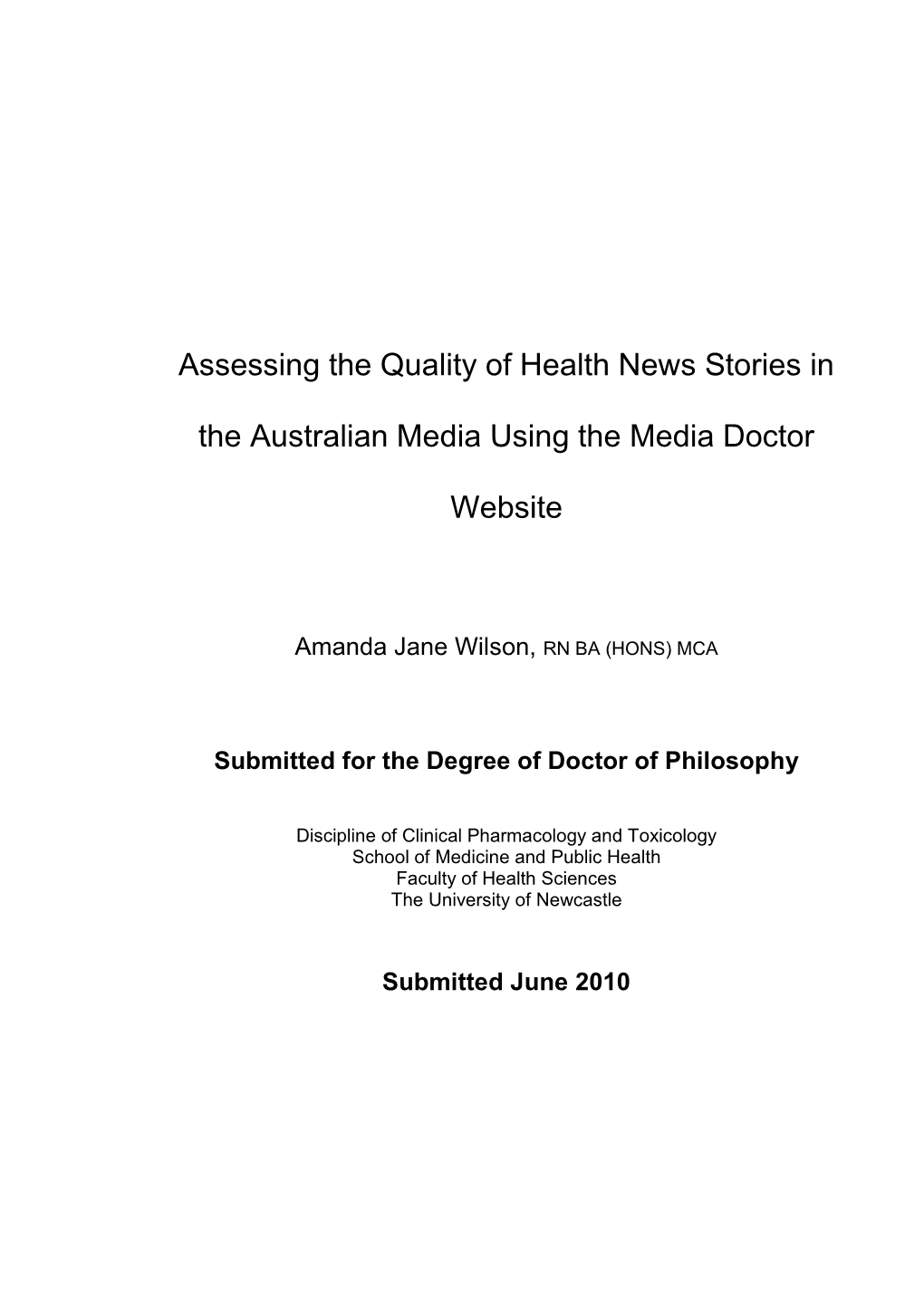 Assessing the Quality of Health News Stories in the Australian Media