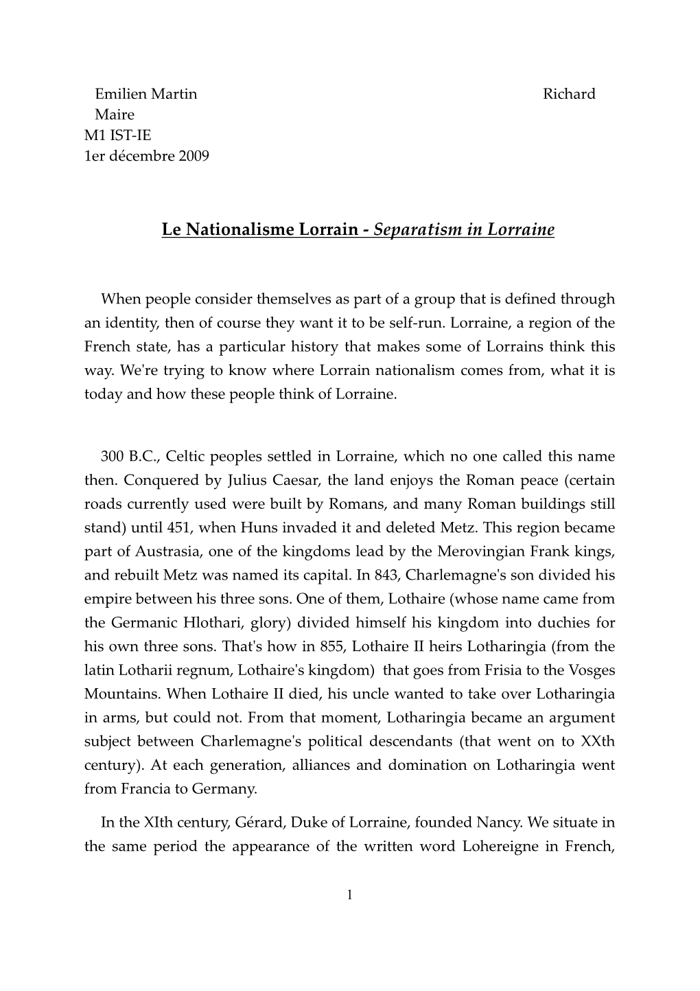 Separatism in Lorraine