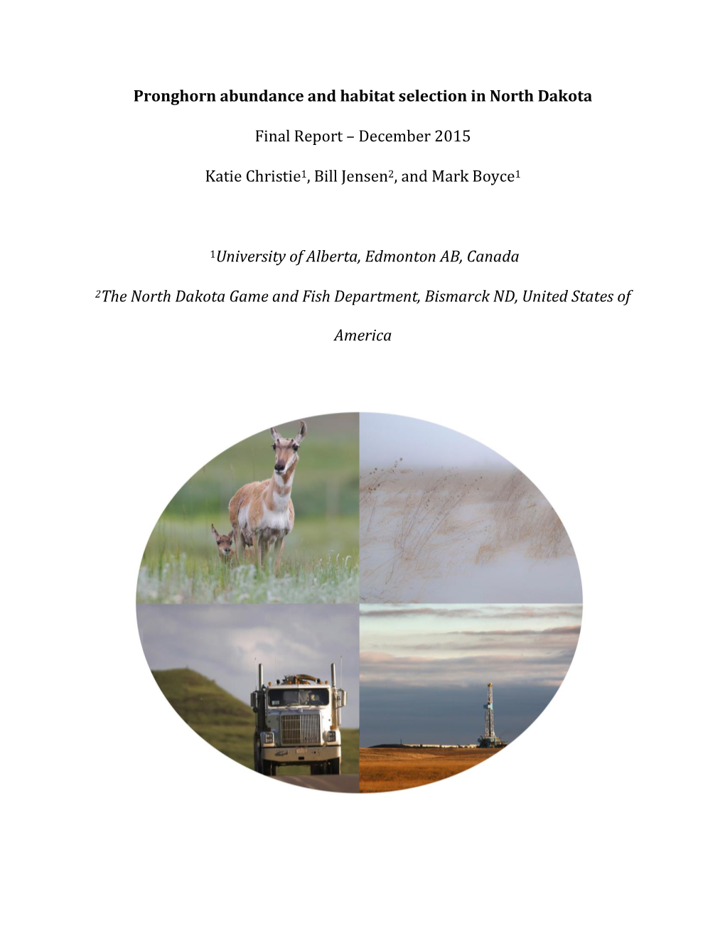 Pronghorn Abundance and Habitat Selection in North Dakota Final Report – December 2015 Katie Christie1, Bill Jensen2, and Mark