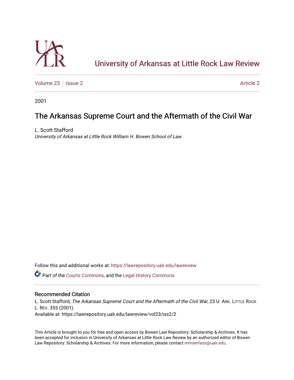 The Arkansas Supreme Court and the Aftermath of the Civil War