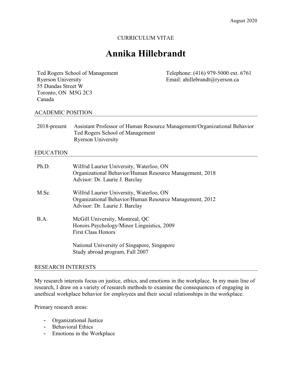 Annika Hillebrandt CV