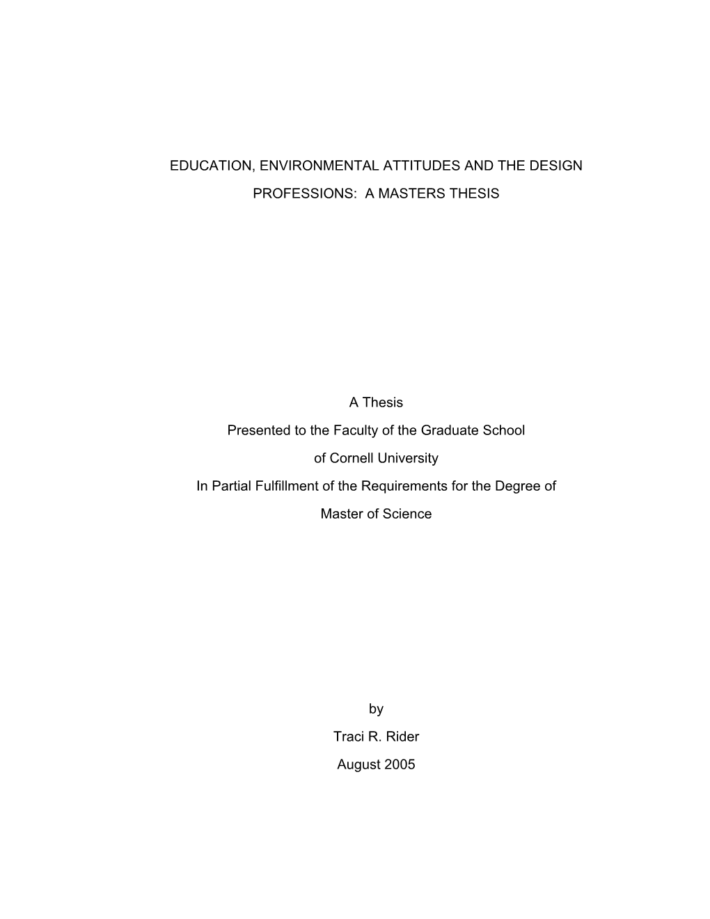 Education, Environmental Attitudes and the Design Professions: a Masters Thesis