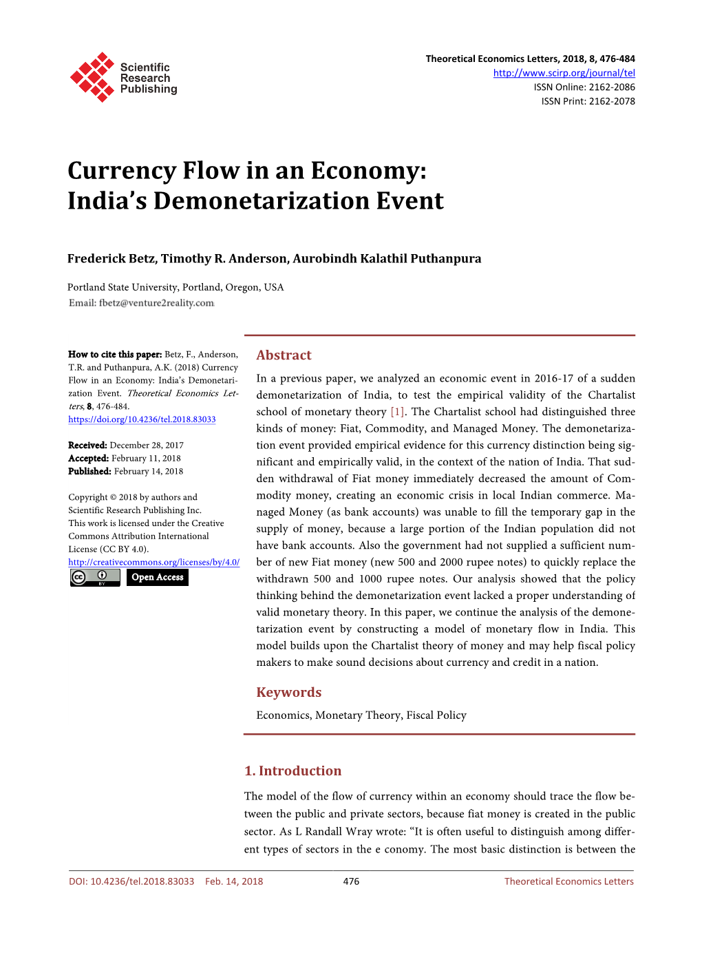 Currency Flow in an Economy: India’S Demonetarization Event