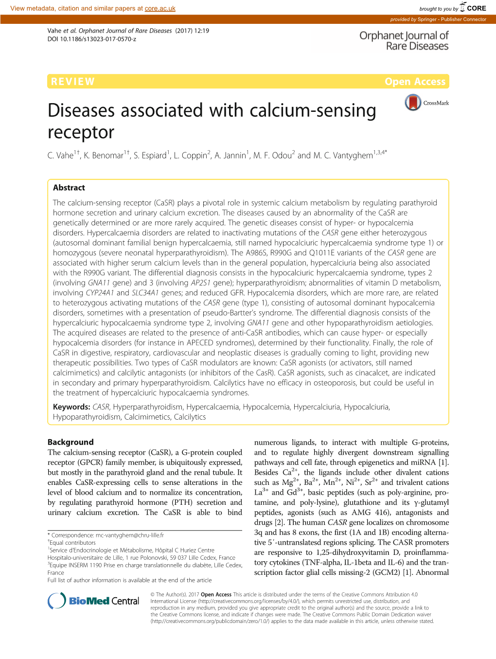 Diseases Associated with Calcium-Sensing Receptor C