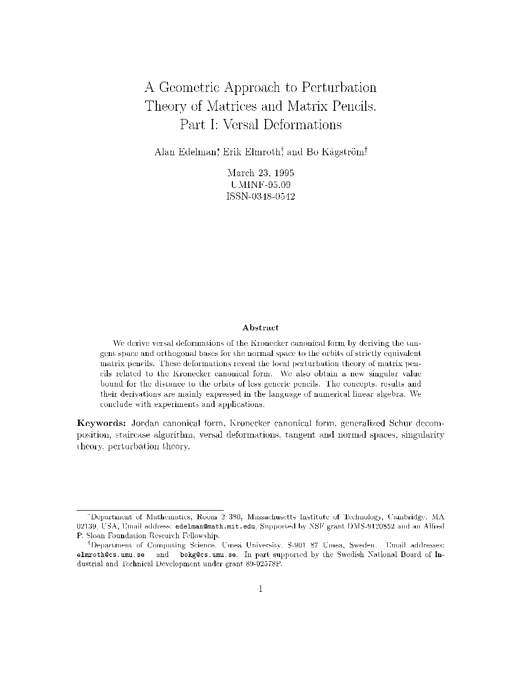 A Geometric Approach to Perturbation Theory of Matrices and Matrix