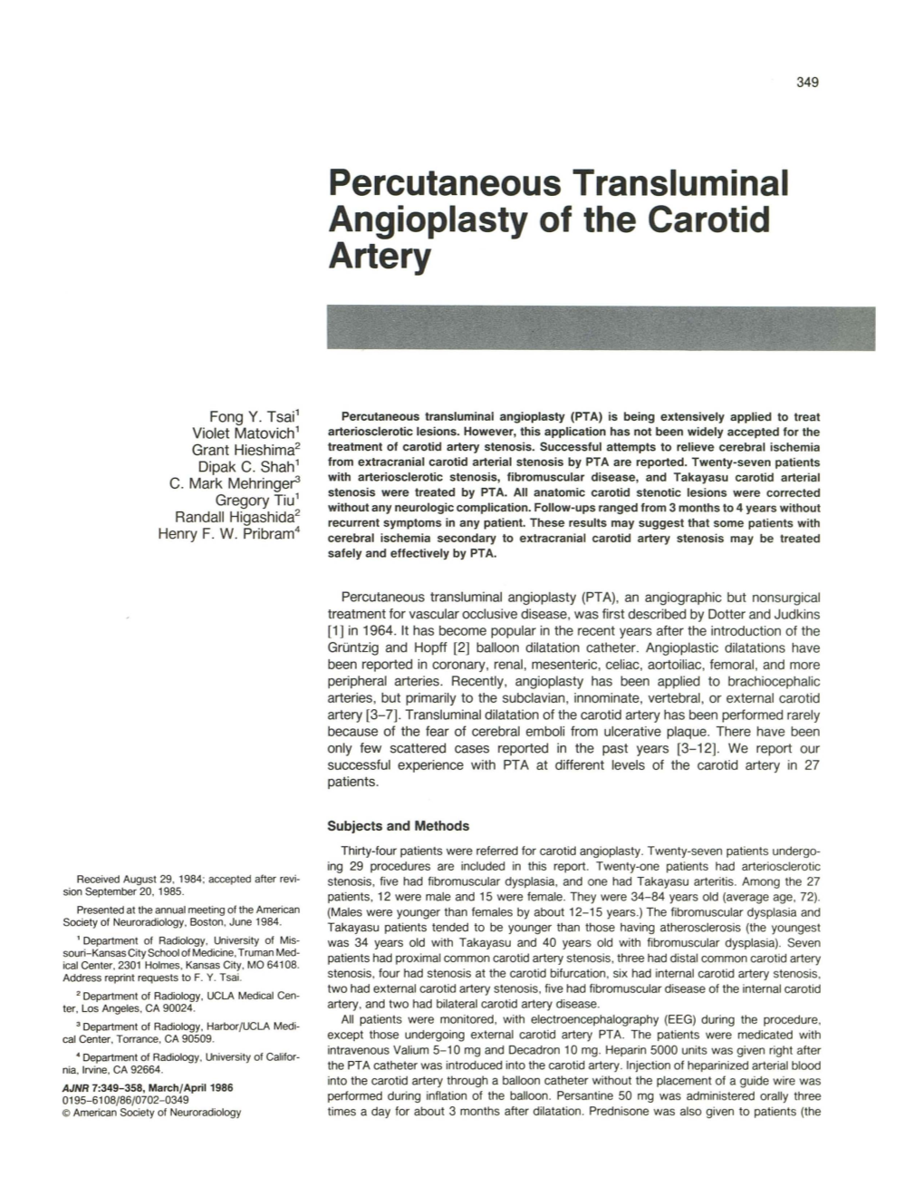 Percutaneous Transluminal Angioplasty of the Carotid Artery