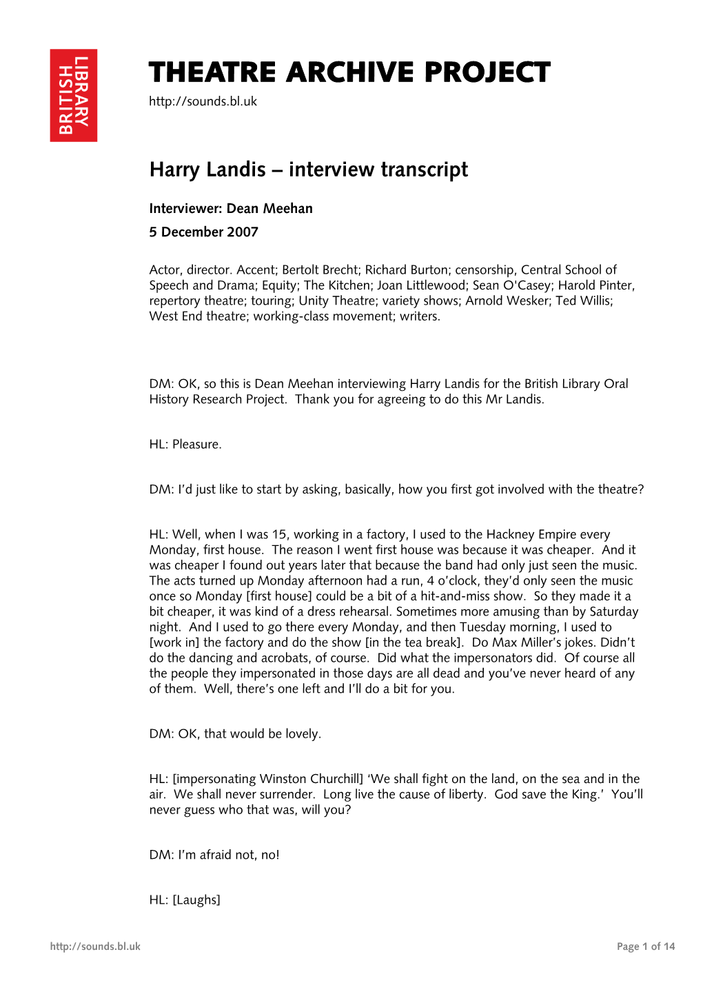 Interview with Harry Landis
