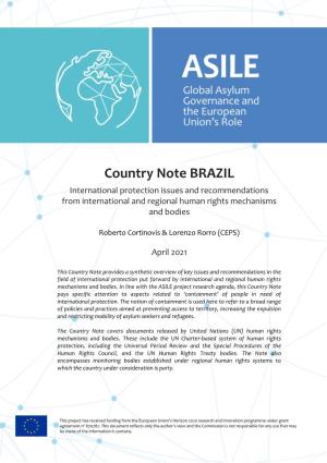 Country Note BRAZIL International Protection Issues and Recommendations from International and Regional Human Rights Mechanisms and Bodies