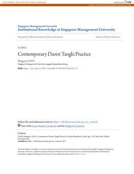 Contemporary Daoist Tangki Practice Margaret CHAN Singapore Management University, Margaretchan@Smu.Edu.Sg DOI
