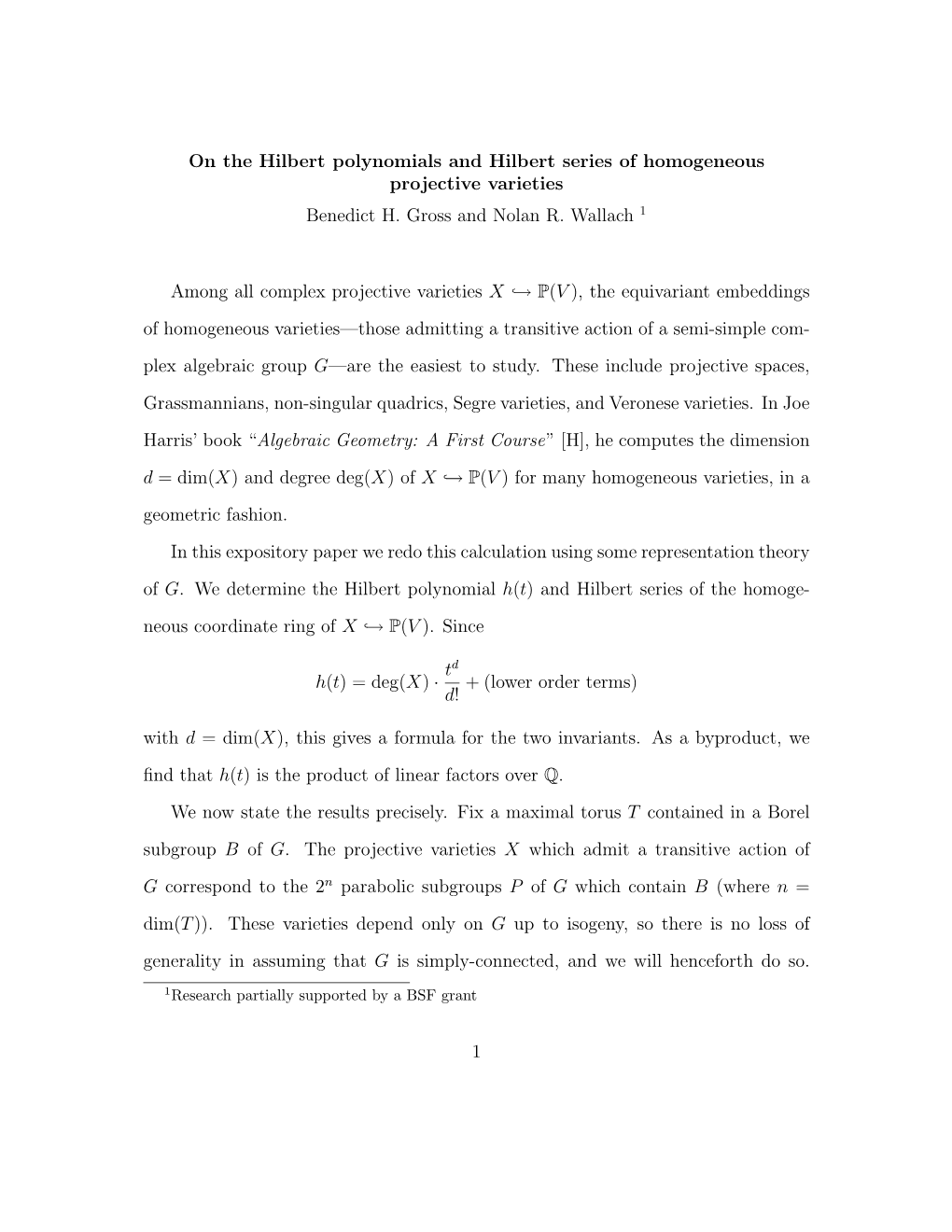 On the Hilbert Polynomials and Hilbert Series of Homogeneous Projective Varieties Benedict H