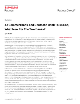 As Commerzbank and Deutsche Bank Talks End, What Now for the Two Banks?