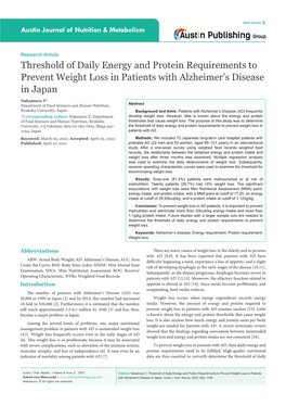 Threshold of Daily Energy and Protein Requirements to Prevent Weight Loss in Patients with Alzheimer’S Disease in Japan