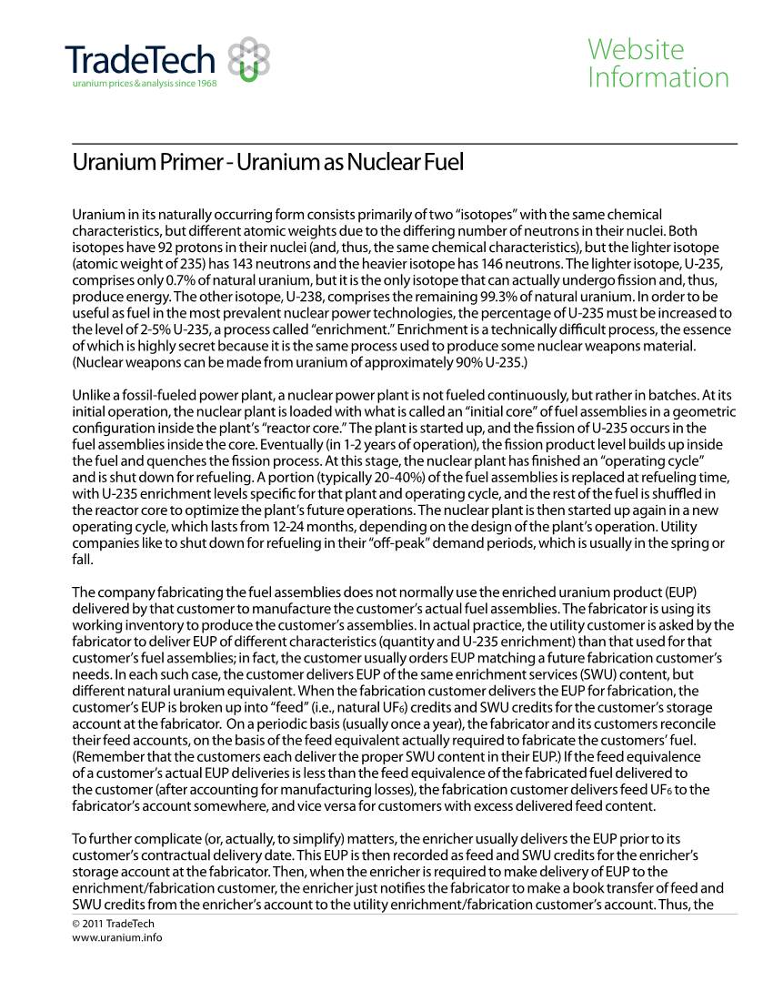 Download PDF to Read More on Uranium As Nuclear Fuel