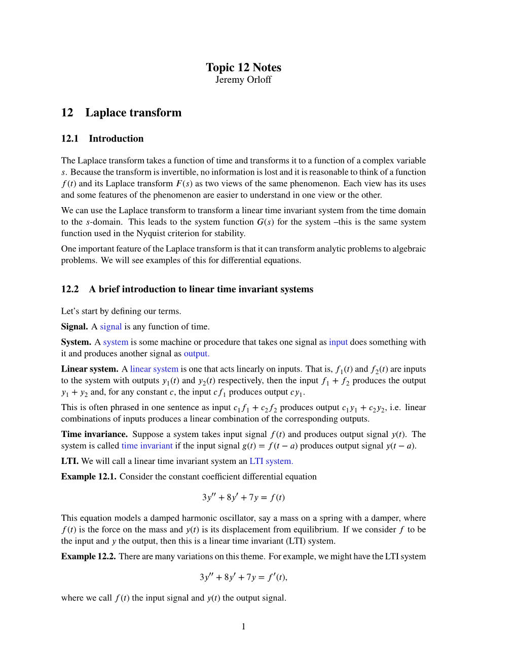 18.04 S18 Topic 12: Laplace Transform