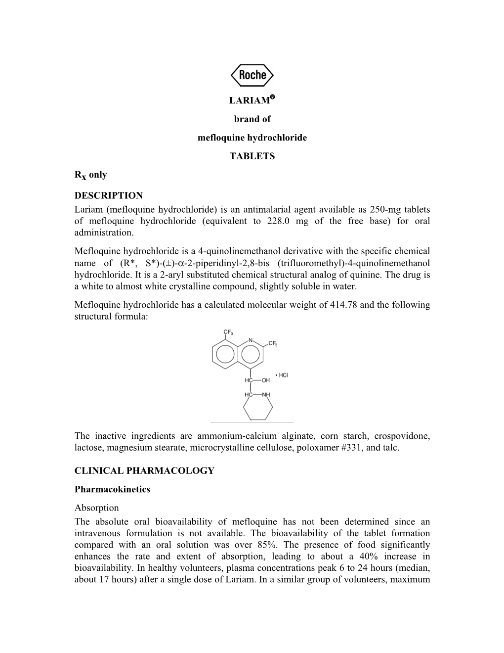 Mefloquine Hydrochloride TABLETS