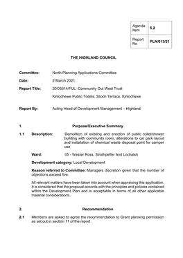 Applicant: Community out West Trust (20/03514/FUL) (PLN/013/21)