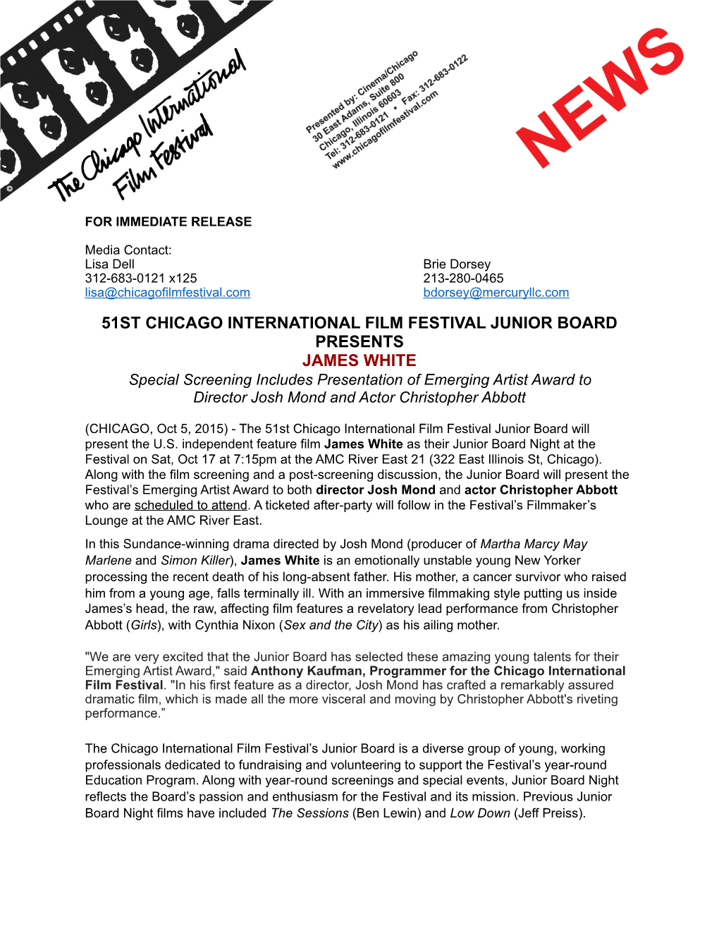 51St Chicago International Film Festival Junior Board