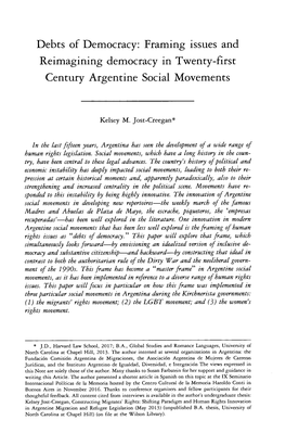 Debts of Democracy: Framing Issues and Reimagining Democracy in Twenty-First Century Argentine Social Movements