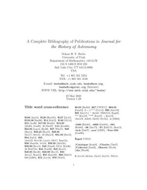 A Complete Bibliography of Publications in Journal for the History of Astronomy