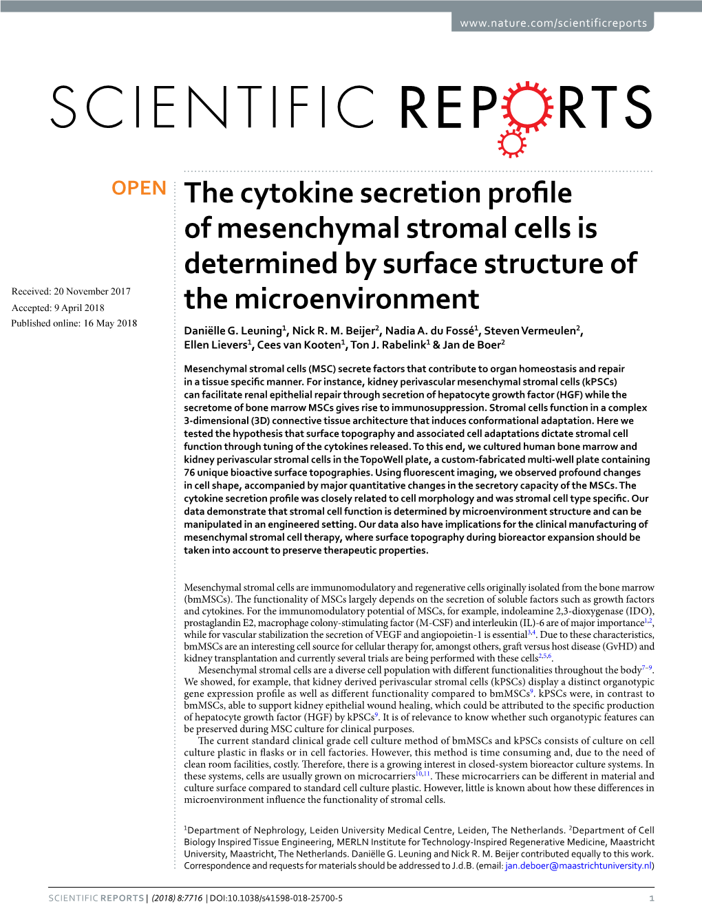 The Cytokine Secretion Profile of Mesenchymal Stromal Cells