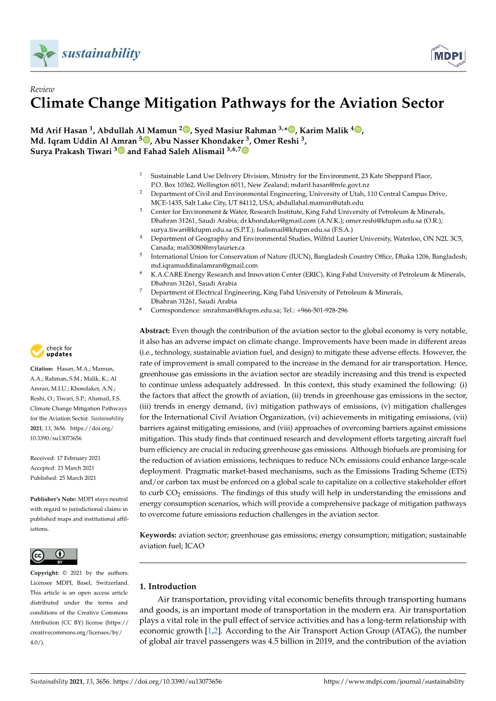 Climate Change Mitigation Pathways for the Aviation Sector