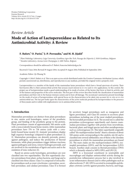 Mode of Action of Lactoperoxidase As Related to Its Antimicrobial Activity: a Review