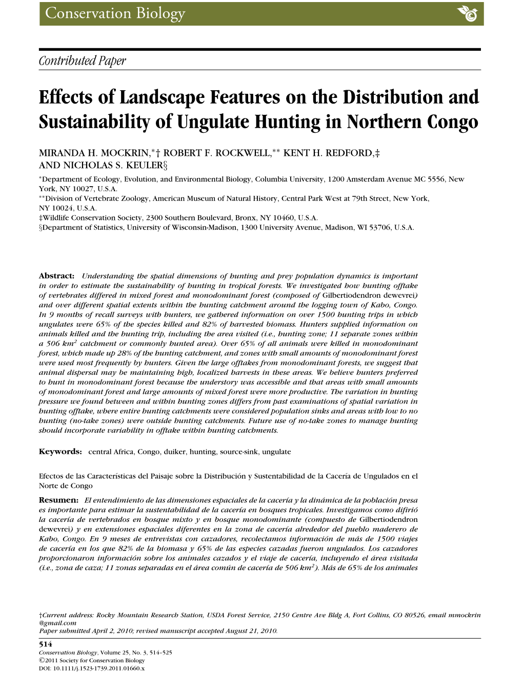 Effects of Landscape Features on the Distribution and Sustainability of Ungulate Hunting in Northern Congo